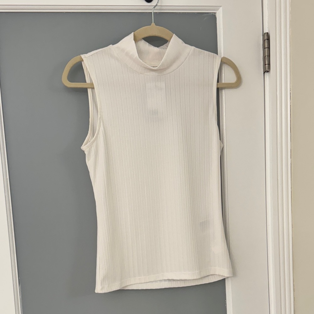 H&M Cream Ribbed Mock Neck Tank Top